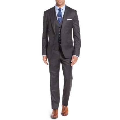 3-piece Vested Set 2 Button Blazer Pants Plus Tux Vest Charcoal by Salvatore Exte