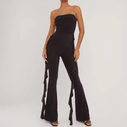 2024 Custom Black Sexy Women Playsuits Wholesale High Quality Girls Strapless Jumpsuit